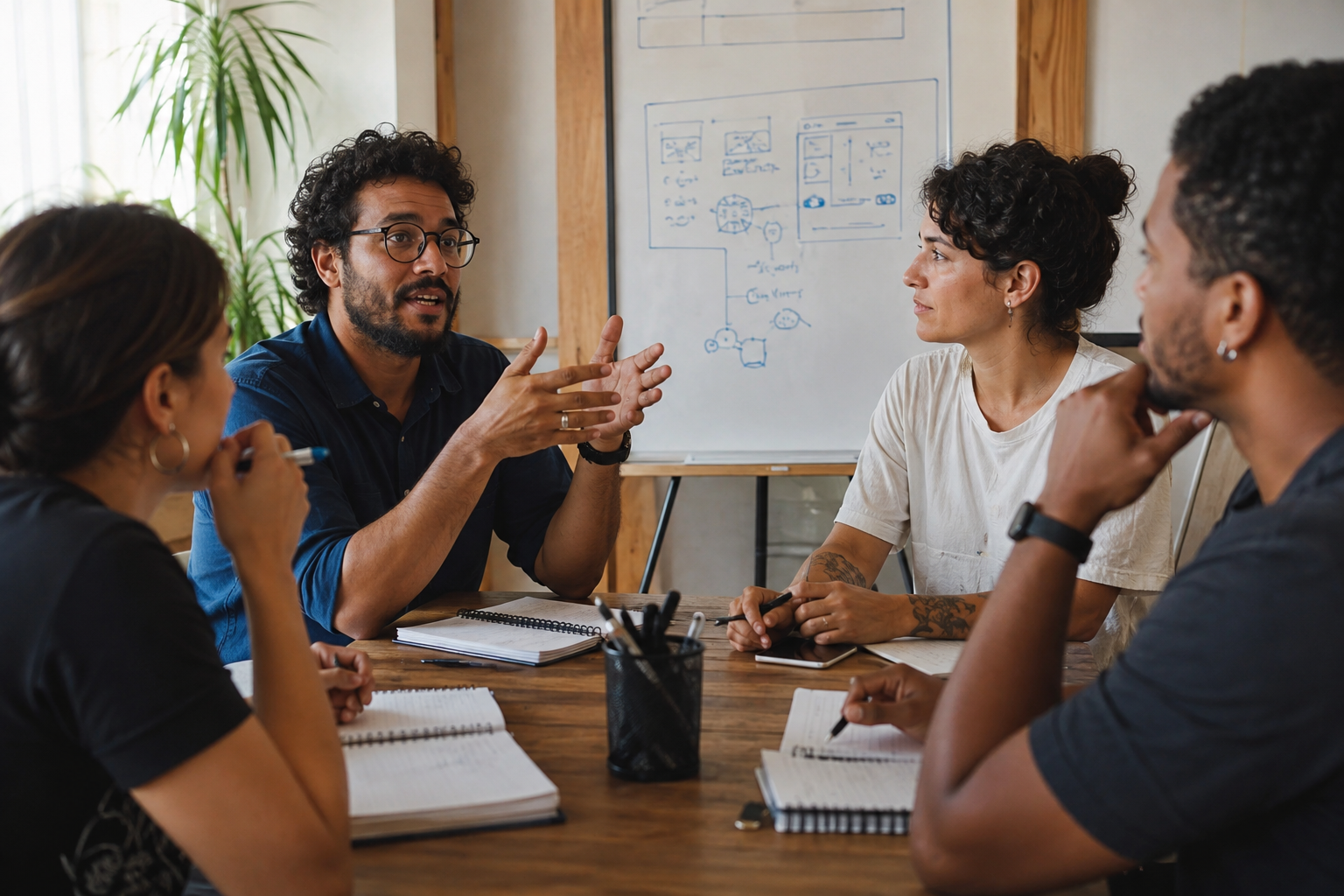Professionals in a management follow-up meeting