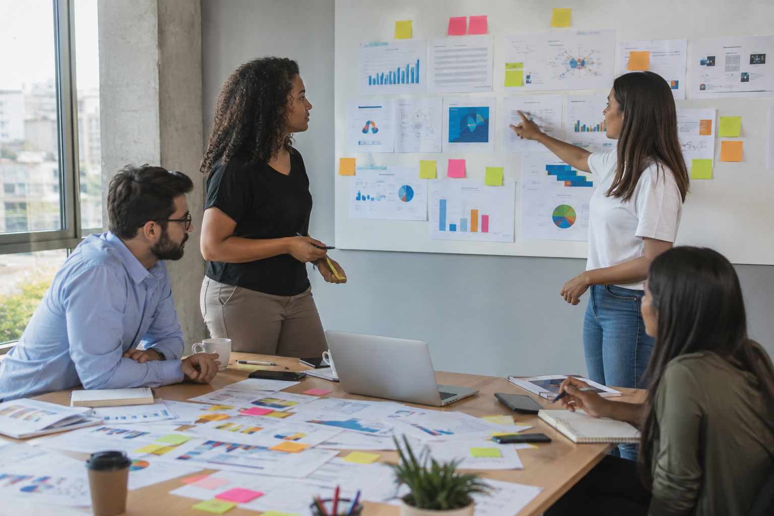 Team reviewing information in a consulting project